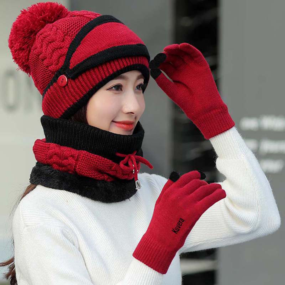 Fleece-Lined Beanie Set – 4 Pcs, , large