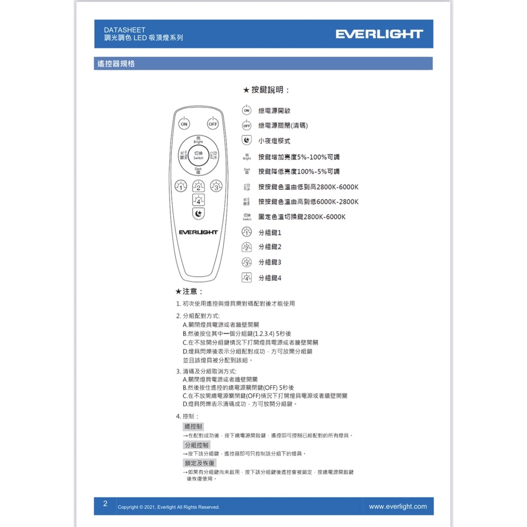 EVERLIGHT "Starry Sky" 30W Dimmable & Color-Tunable LED Ceiling Light with Remote Control (Universal Voltage), , large