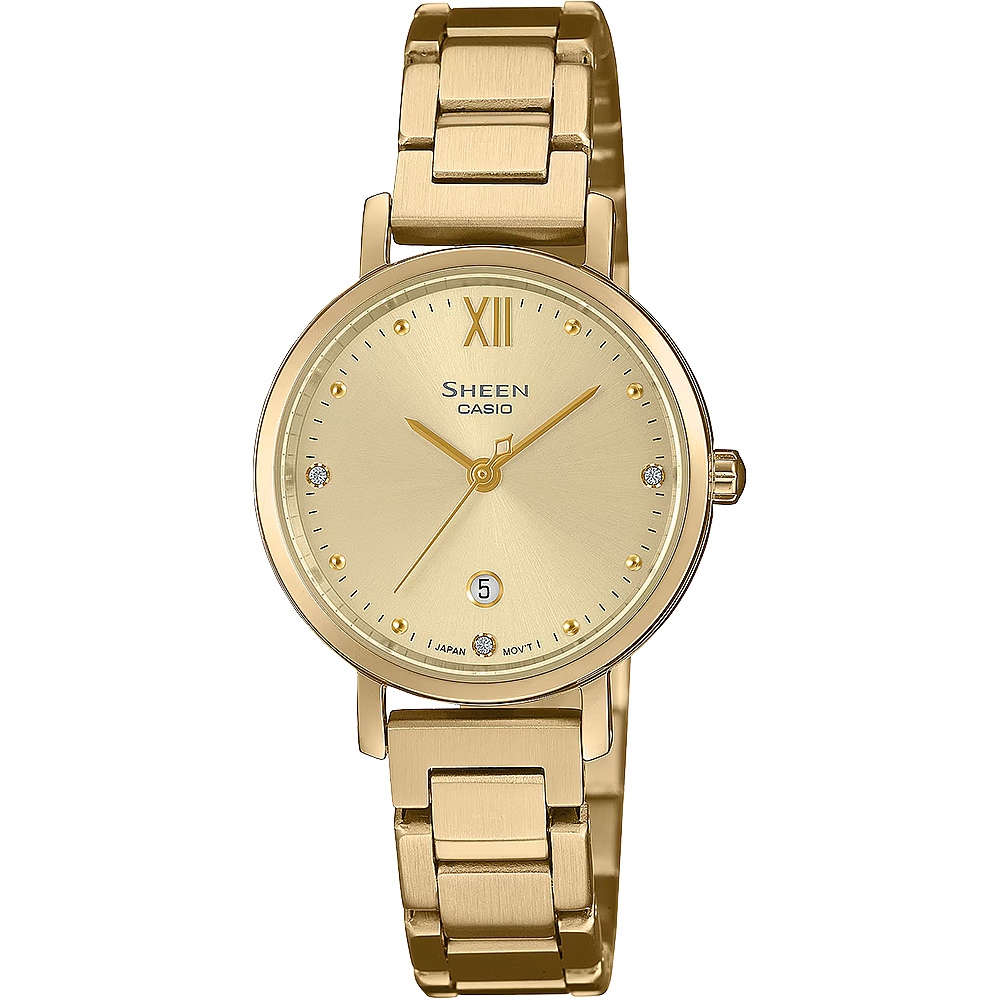 CASIO 卡西歐 SHEEN 簡約藍寶石水晶鏡面女錶-金 SHE-4540G-9A, , large