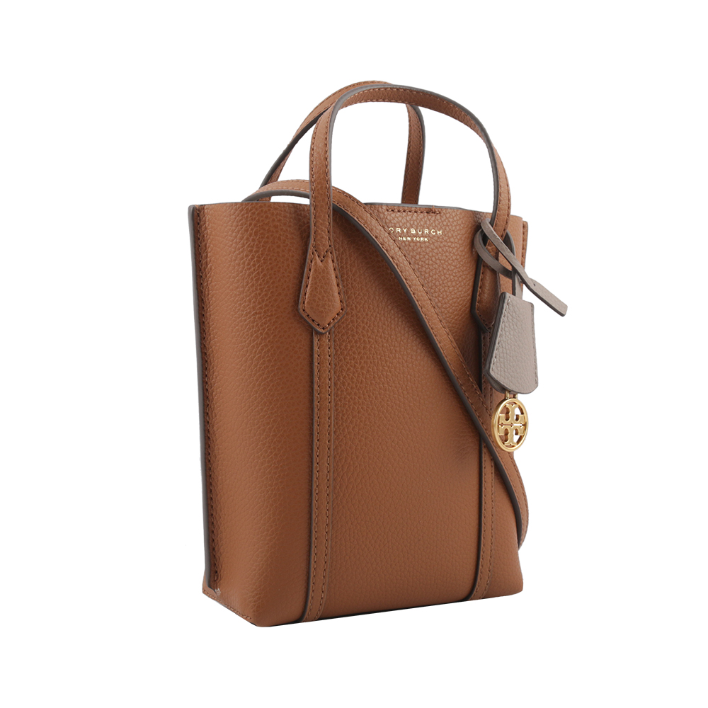 Tory Burch Perry 荔枝皮革三層迷你托特包/淺茶色, , large