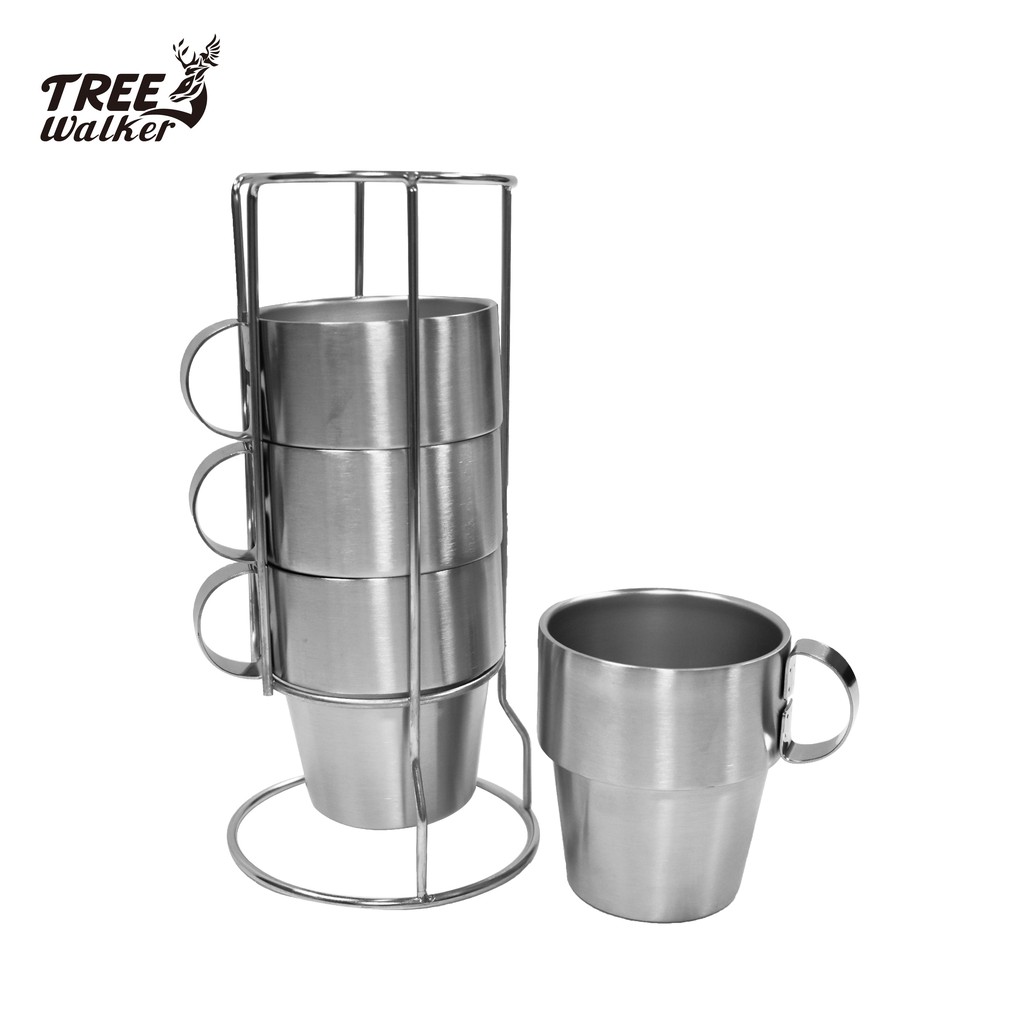 【Treewalker露遊】304不銹鋼咖啡杯(含架)4入, , large