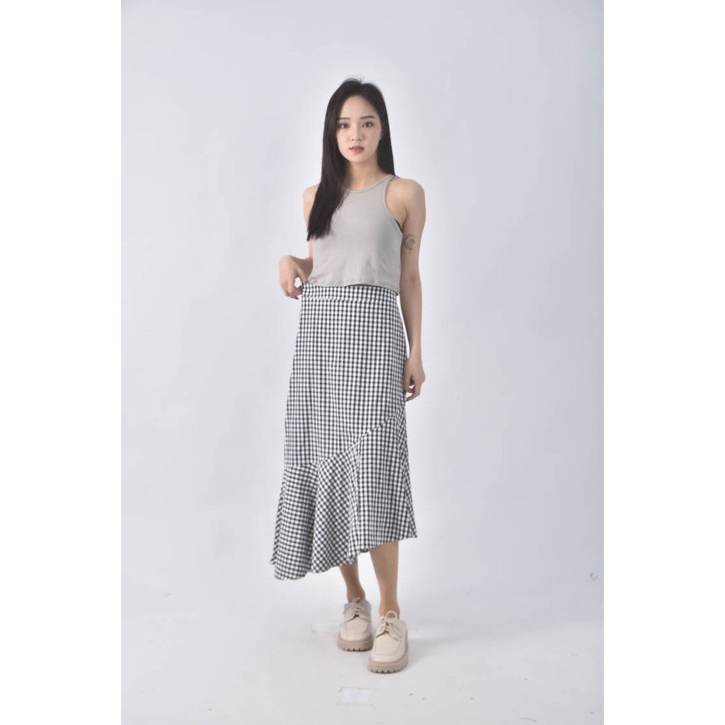 (S) 格紋黑色長裙二手衣, , large