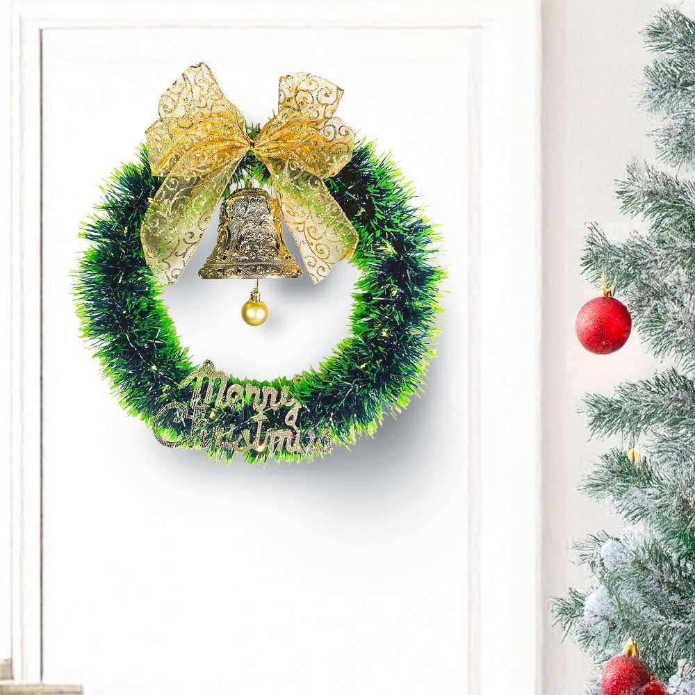 摩達客14吋森林雙綠漸層系金蔥彎絲聖誕花圈_台灣工藝免組裝_本島免運費, , large
