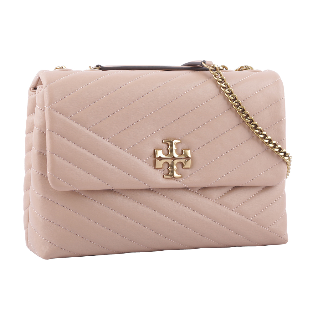 TORY BURCH Kira 縫線設計翻蓋肩背/斜背鍊包/沙色, , large
