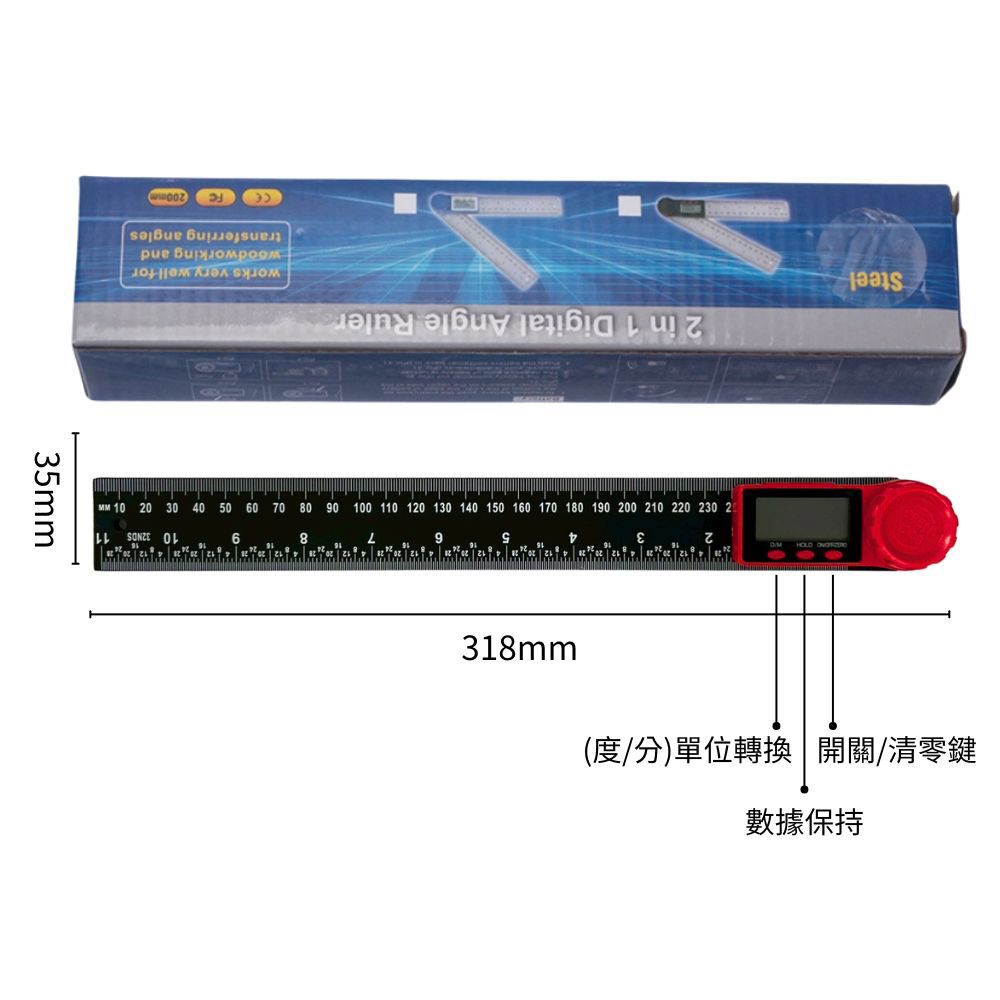 Digital angle ruler &ndash; black/red (plastic) 300mm, , large