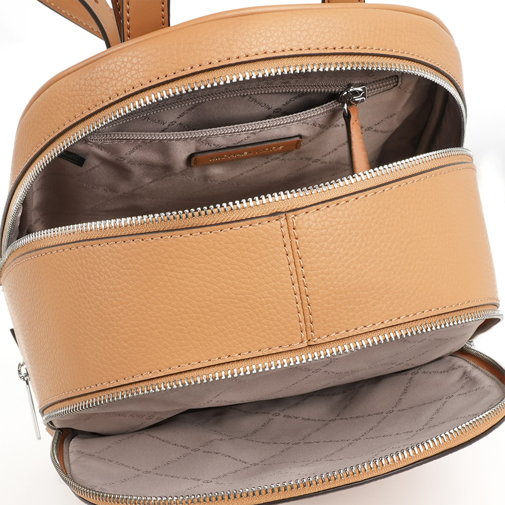Michael Kors Rhea 銀字粒紋皮革拉鍊中款後背包(花生棕), , large