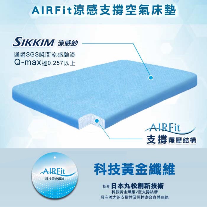 【日本旭川】AIRFit氧活力瞬涼支撐護脊墊涼感空氣床墊(贈石墨烯萬用毯) 1.2cm 涼墊 可水洗 6D透氣循環, , large