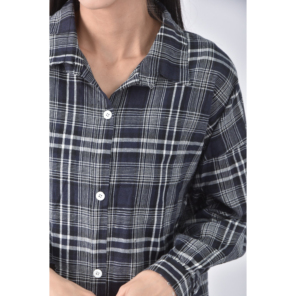 (2XL) yuanyuan格紋藍色長袖上衣二手衣, , large