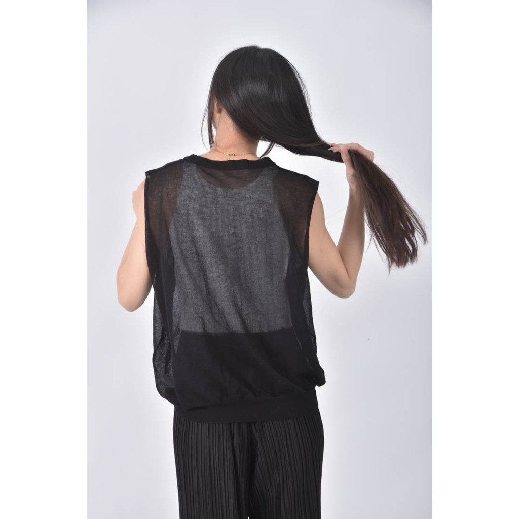 (XL) lativ亞麻圓領黑色上衣二手衣, , large