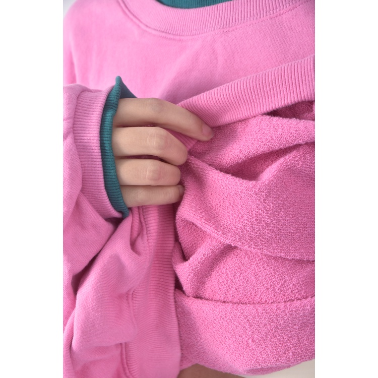 (F) mori質感跳色領口粉色長袖上衣二手衣, , large