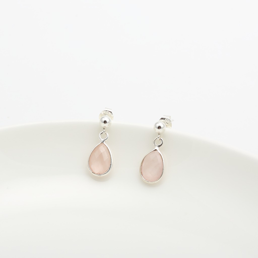 【Angel & Me】圓珠 水滴 粉晶 一對 s925 純銀 耳環 耳夾 情人節, , large