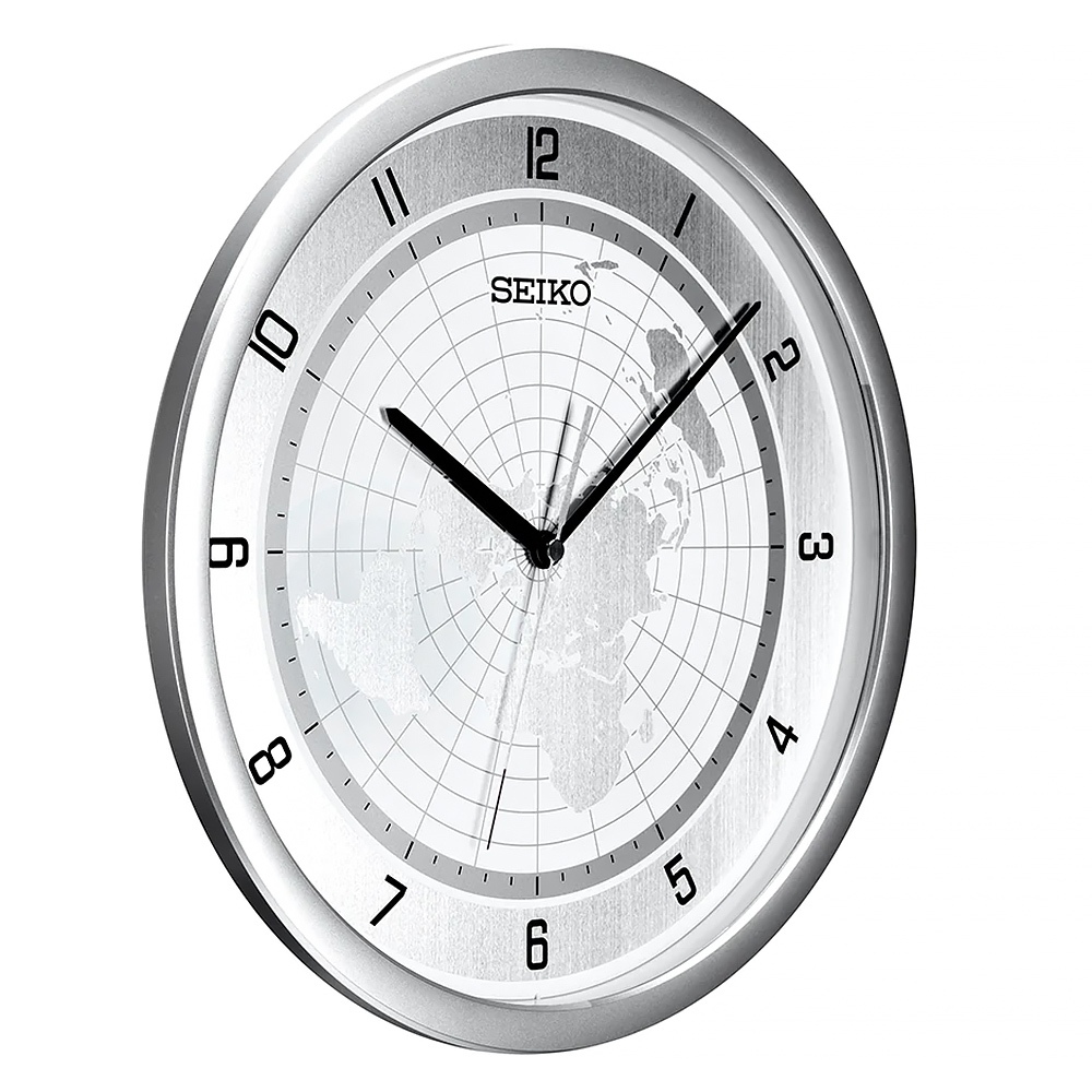 SEIKO 精工 世界地圖時尚掛鐘 時鐘-銀白 QXA814A, , large