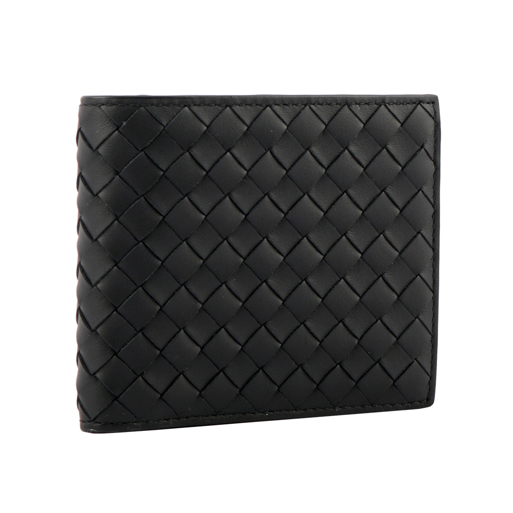 BOTTEGA VENETA 小牛皮編織照片對開短夾/黑色, , large