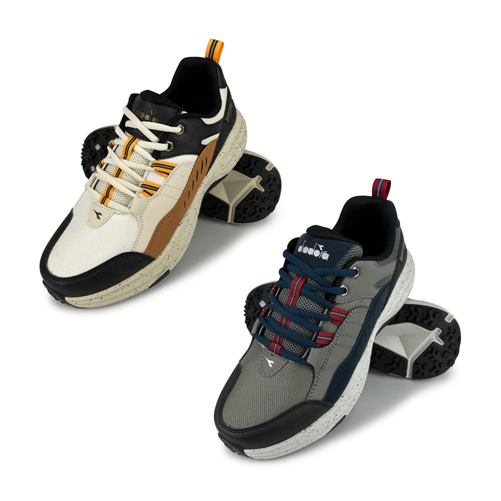 DIADORA迪亞多那 防潑水越野鞋 男運動鞋 登山鞋 寬楦 寬腳板 透氣 散熱 排濕 保護後跟 耐磨 防滑 米黑 灰藍, , large