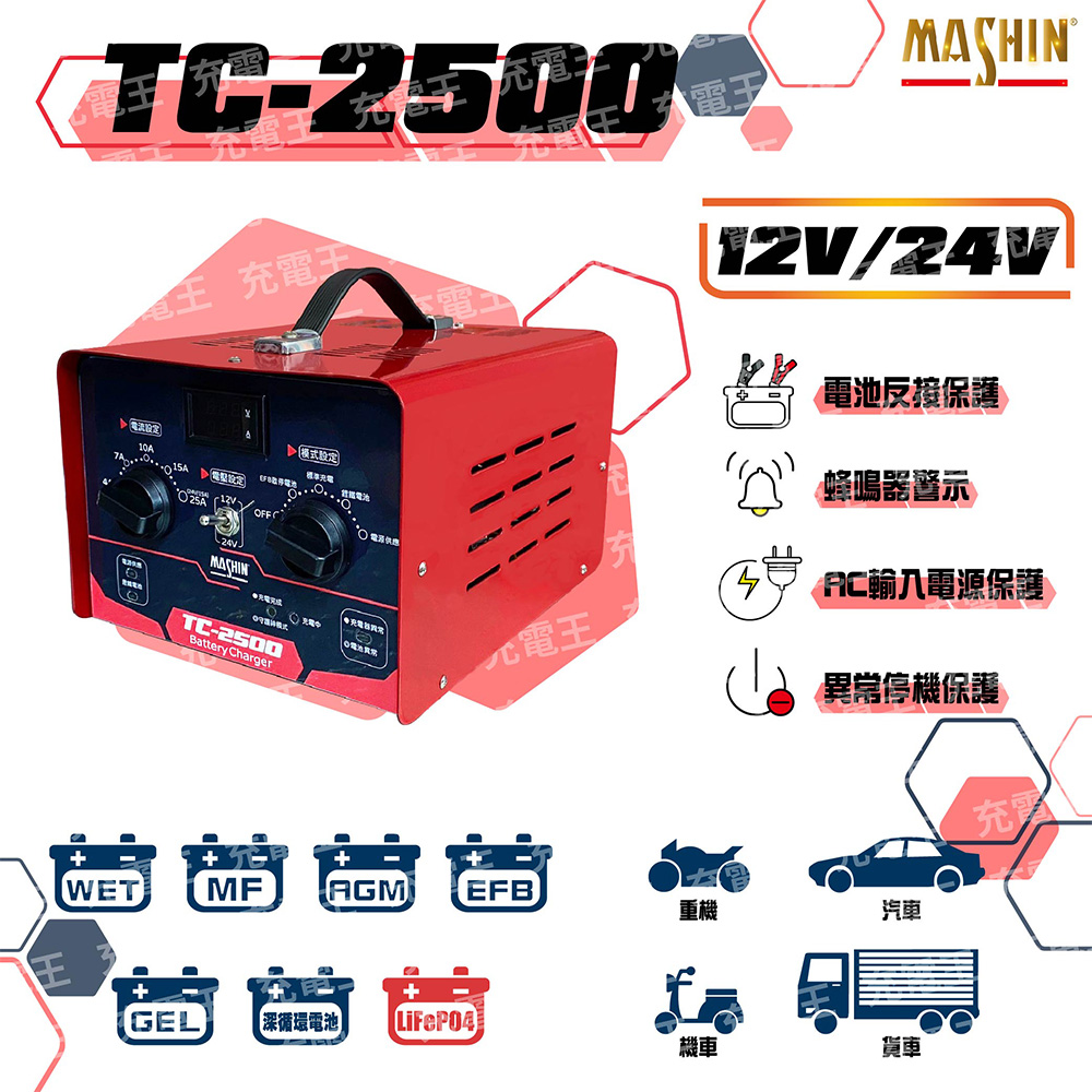 TC-2500 12V/24V 汽機車專用微電腦全自動充電器