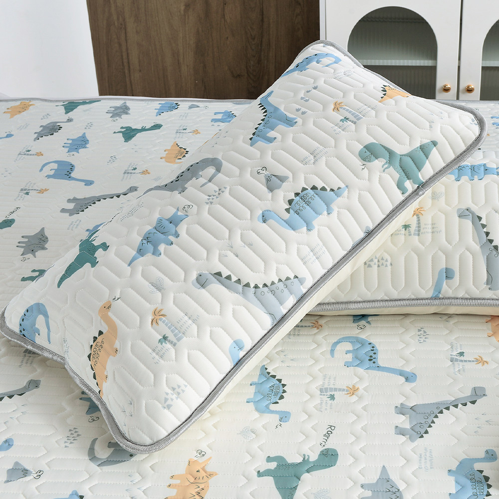 【FOCA】Naughty Dinosaur | Graphene antibacterial breathable natural latex cooling pad/cooling mat/multi-function pad (gift: same style pillowcase x1) - Single, , large