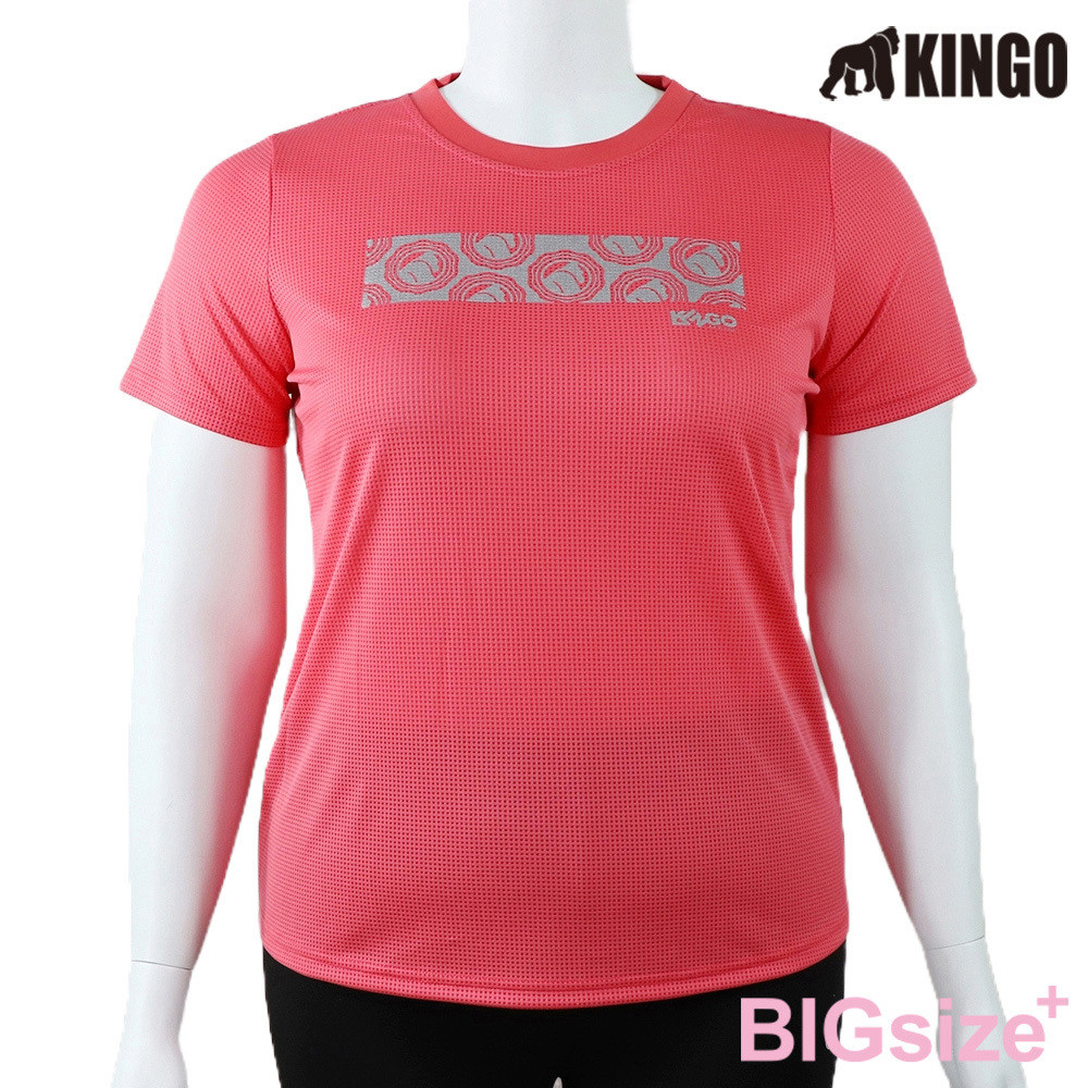 KINGO-大尺碼-女款 吸排 圓領T恤-桔-514603, , large