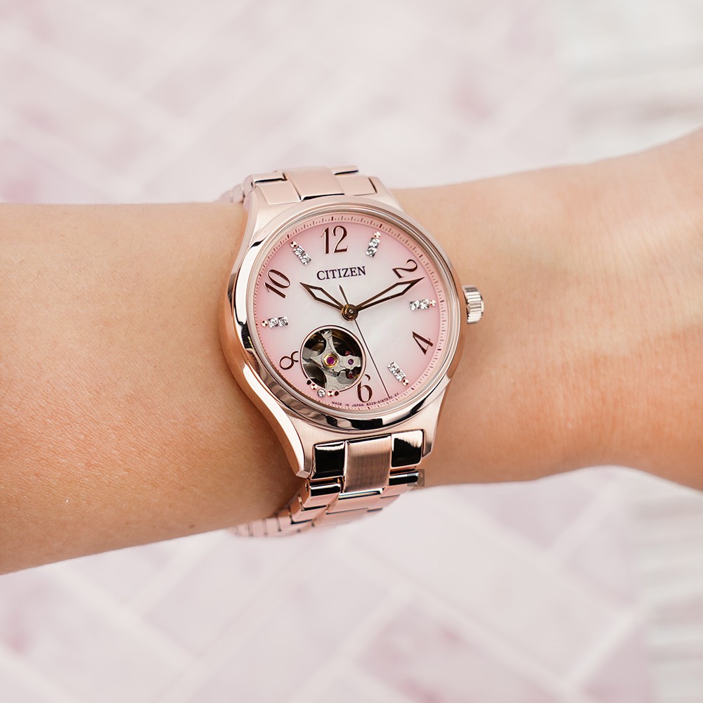 CITIZEN 星辰 優雅水晶機械女錶-34mm PC1005-87X, , large