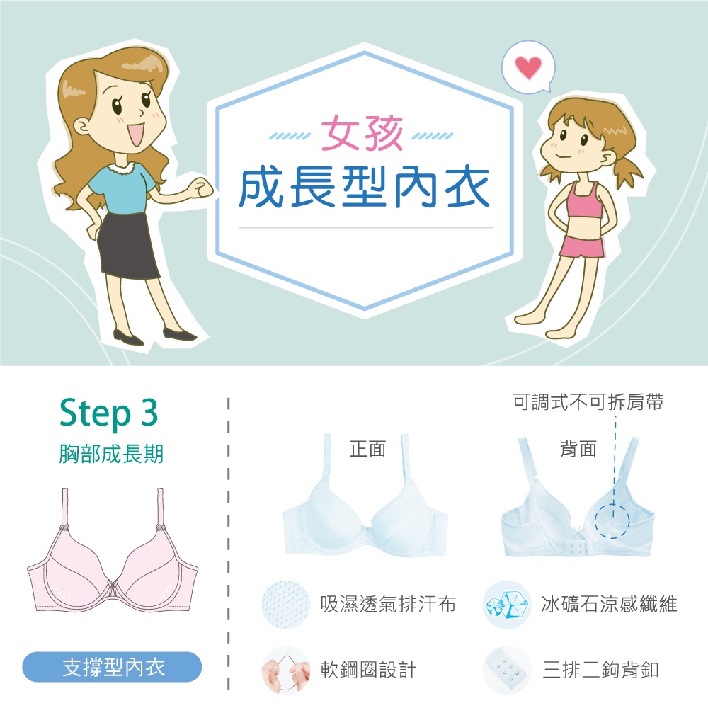 可蘭霓Clany 台灣製無痕透氣排汗軟鋼圈BCD罩杯學生內衣 少女成長型涼感 6990-51 藍, , large