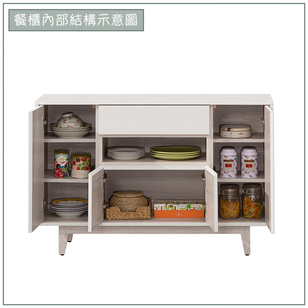 【唯熙傢俱】紀薇橡木雙色4尺岩板餐櫃, , large