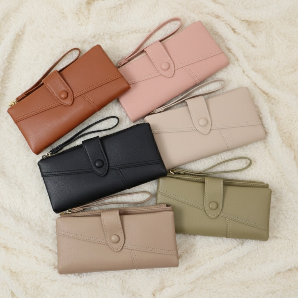 Soir&eacute;e  典雅對折長夾-黑色 多卡位收納 人氣女用皮夾 女夾鈔票卡片零錢收納包, , large