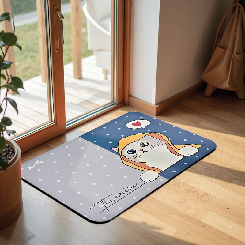 【Monster】 Soft Diatomaceous Earth Absorbent Mat – Cat Series (60x40cm) – Raincoat Kitty, , large