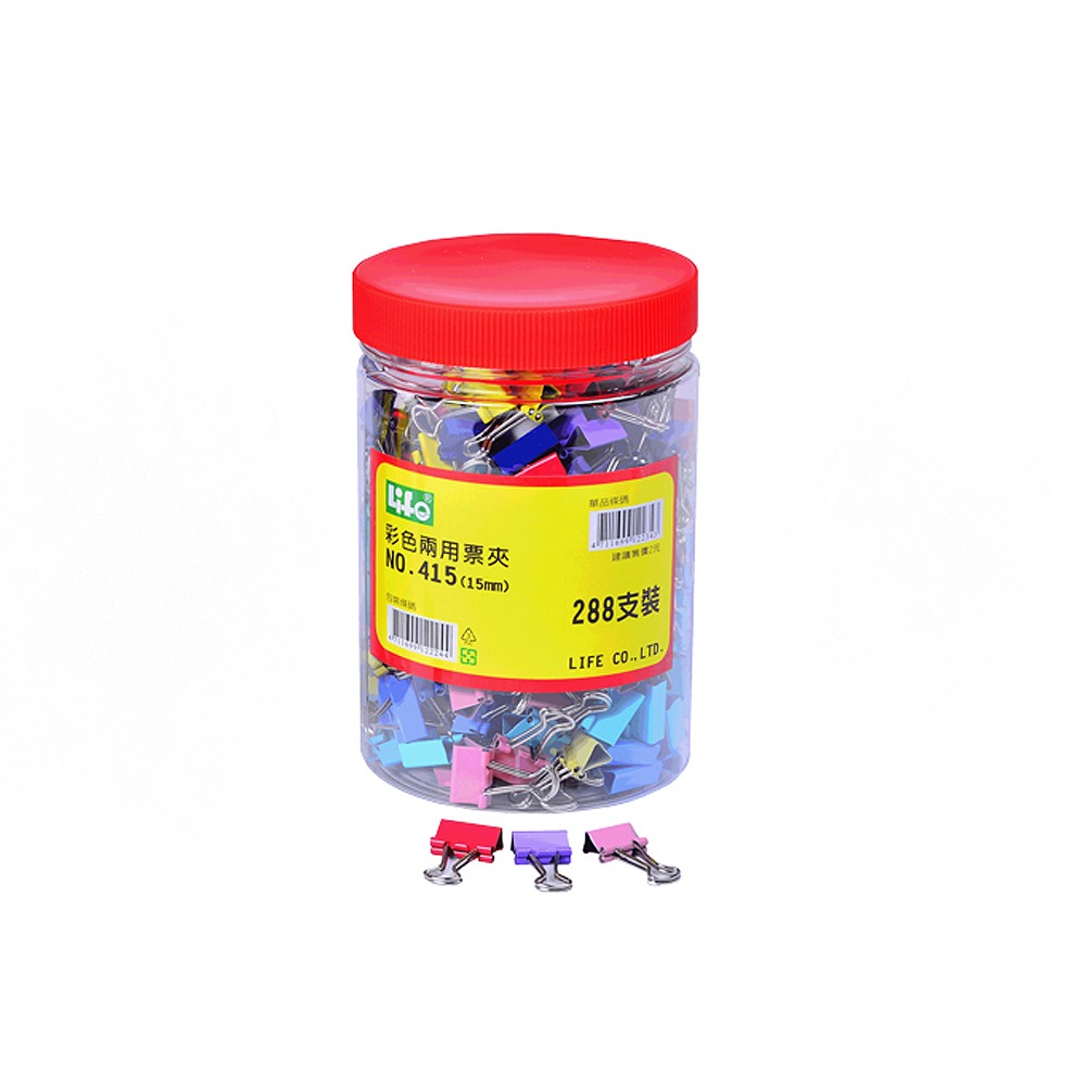 【 徠福 】彩色兩用票夾288支入-15mm / 筒 NO.415 