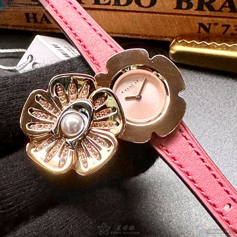 [星晴錶業]COACH手錶,28mm,CH00178玫瑰金色錶面玫瑰金錶殼粉紅真皮皮革錶帶款, , large