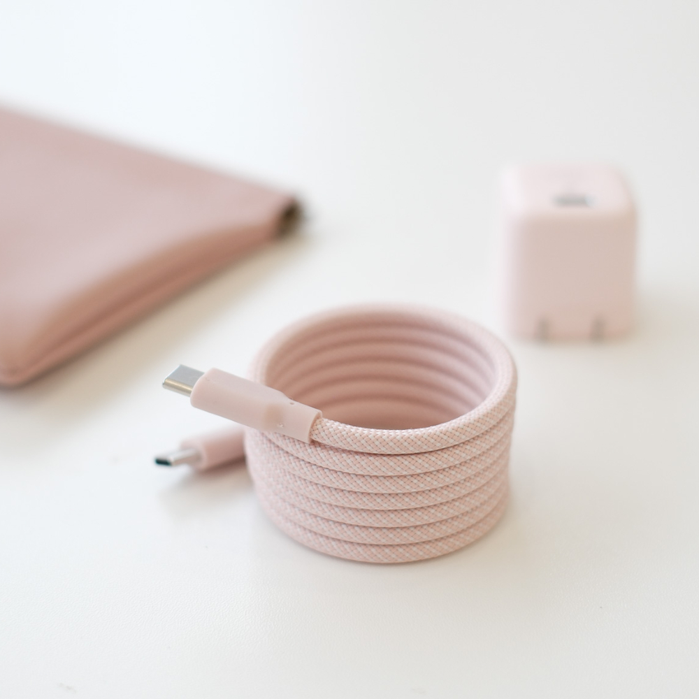 [OneMore Co., Ltd.] Allite Easy Cable Magnetic Storage Braided Fast Charging Cable (USB-C to USB-C) Baby Pink, , large