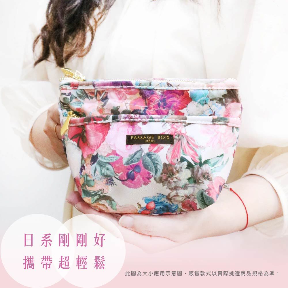日本製 【Passage Bois】百合 大容量雙層拉鍊化妝包, , large