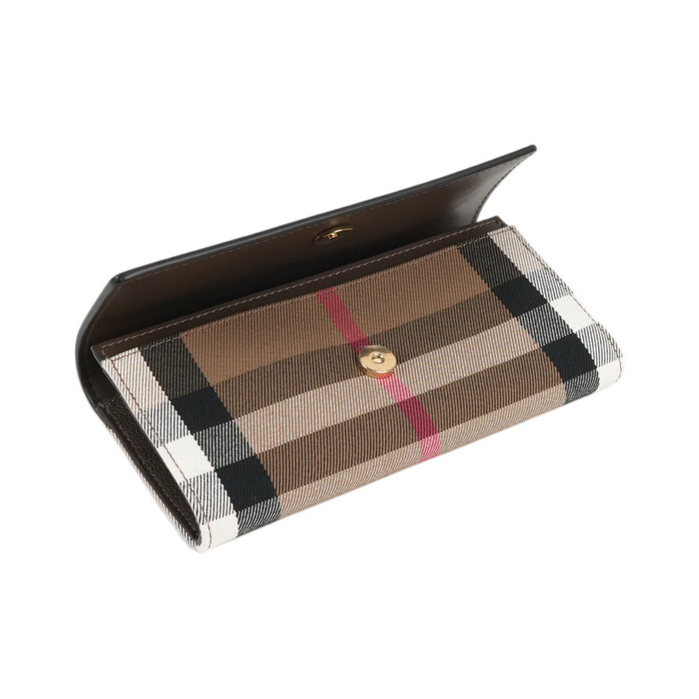 BURBERRY Halton 大格紋帆布及牛皮翻蓋二折長夾(烏木棕), , large