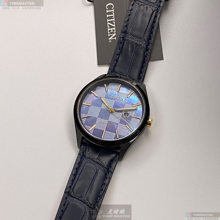 [星晴錶業]CITIZEN手錶,34mm,CI00012藍紫色錶面黑錶殼寶藍真皮皮革錶帶款, , large