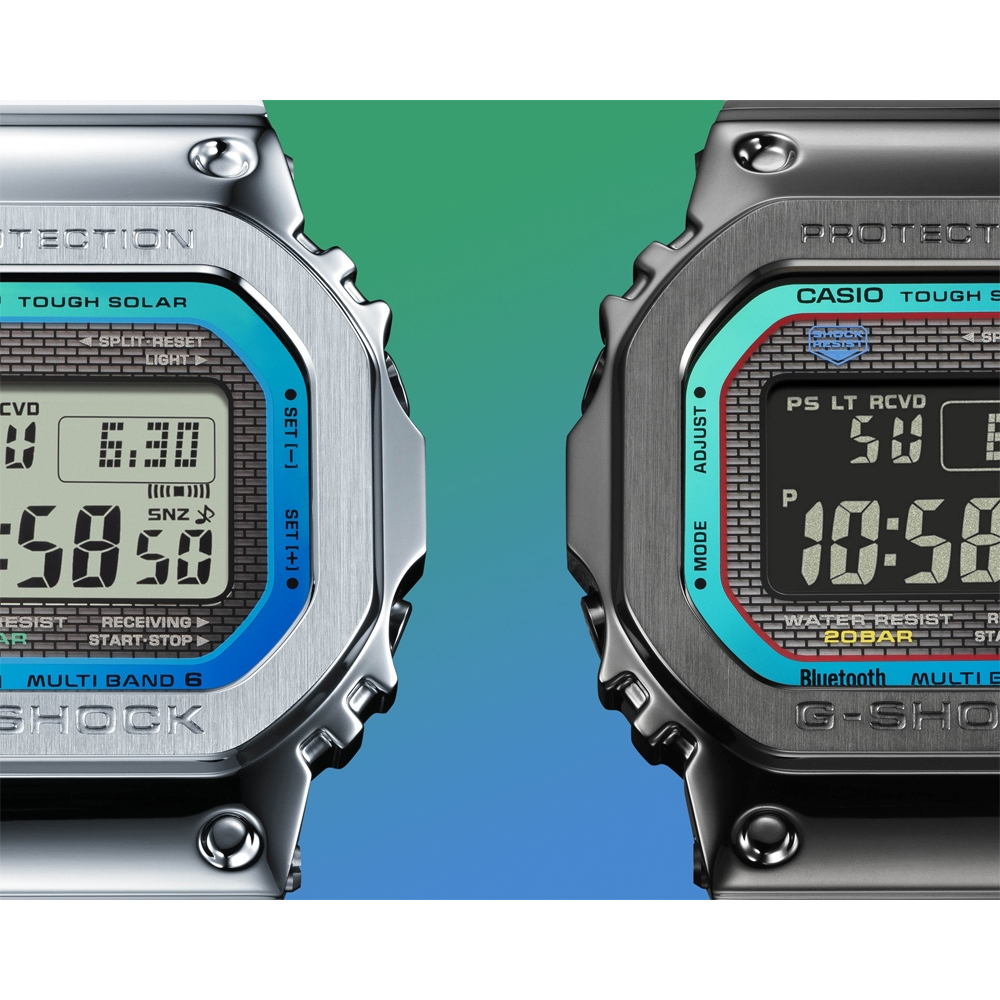 CASIO 卡西歐 G-SHOCK 全金屬 彩虹光譜 太陽能電波手錶-百搭銀 GMW-B5000PC-1, , large
