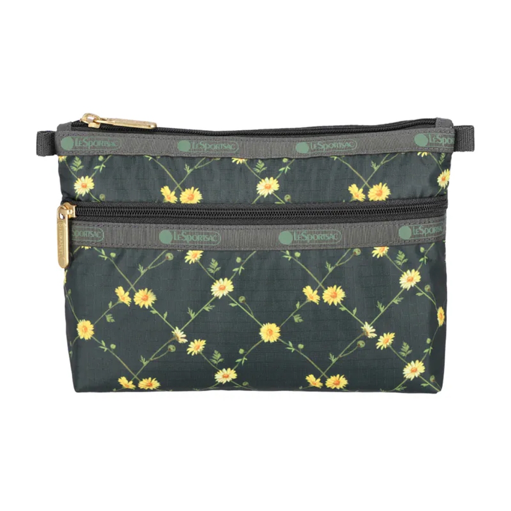 |快速出貨|Lesportsac Cosmetic Clutch 雙層拉鍊收納化妝包 送禮-綠野雛菊, , large
