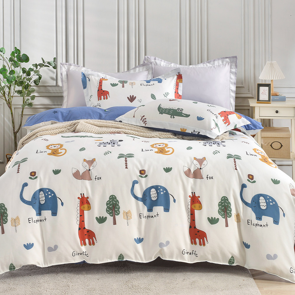 【Betrise】Animal Kingdom | Environmentally friendly printing and dyeing anti-mite antibacterial 100% combed cotton dual-purpose quilt bed sheet set - Large, , large