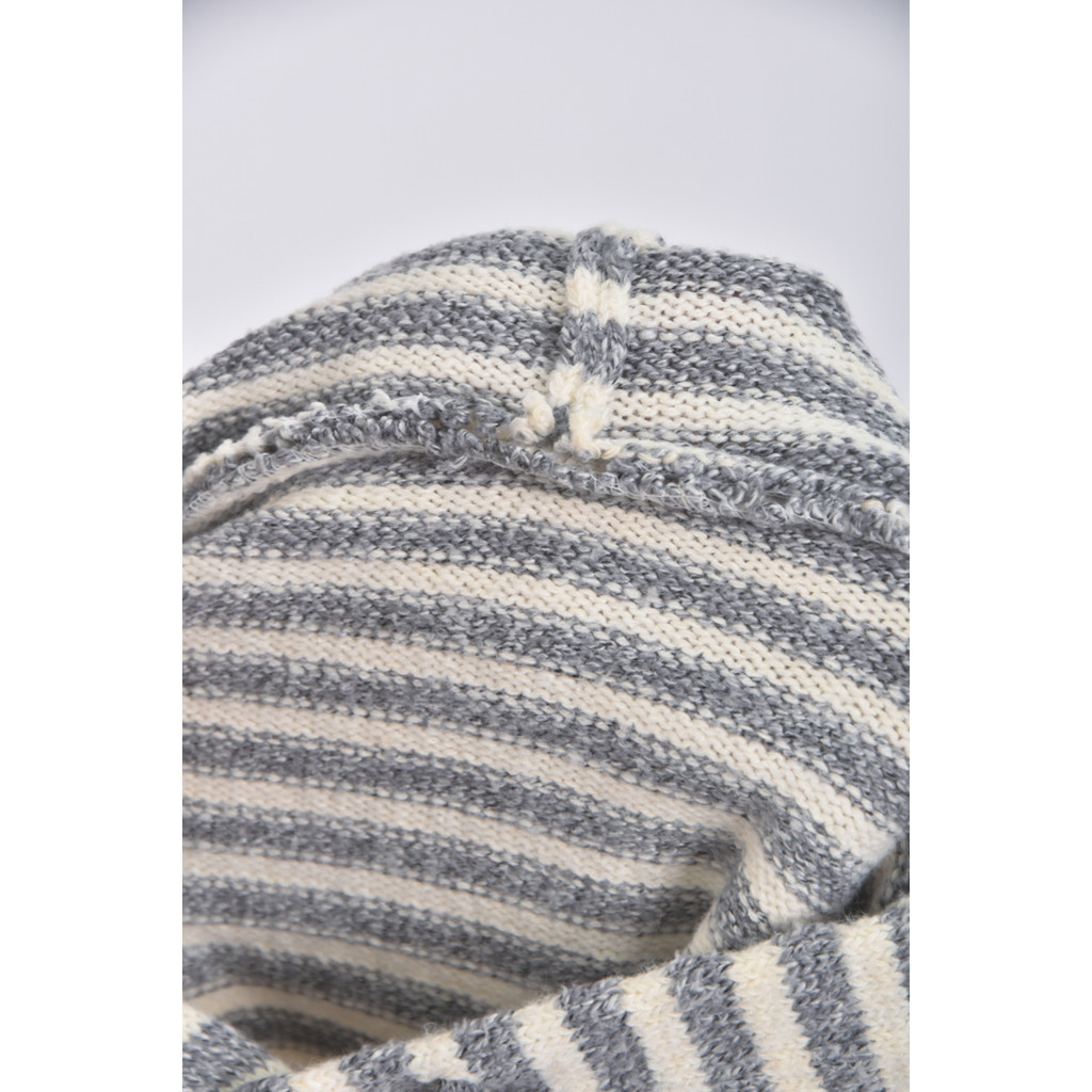 (XL) 質感針織連帽條紋灰色長袖上衣二手衣, , large