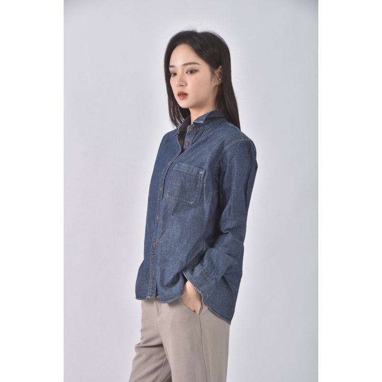 (S) uniqlo質感棉質純棉藍色長袖上衣二手衣, , large