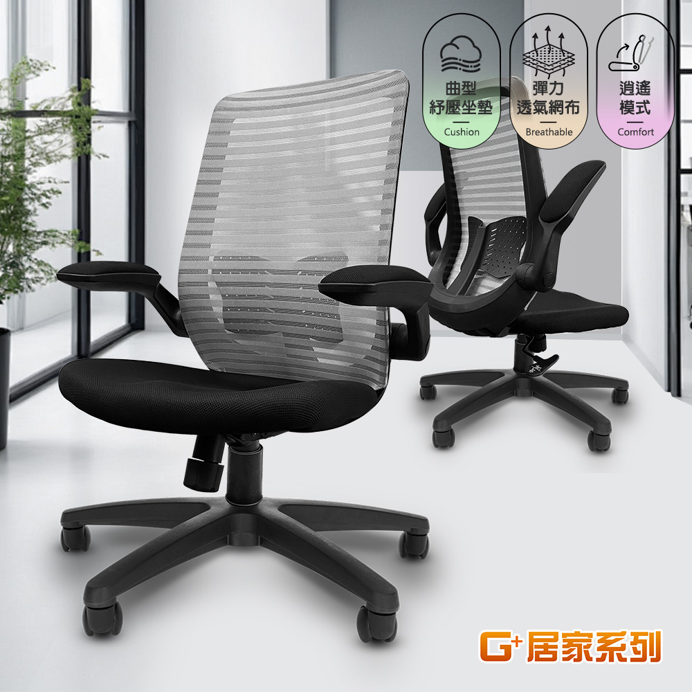 G+ Home No-Assembly Taiwan-Made Ergonomic Low-Back Breathable Lumbar Support Chair &ndash; Gray (C6826-G), , large