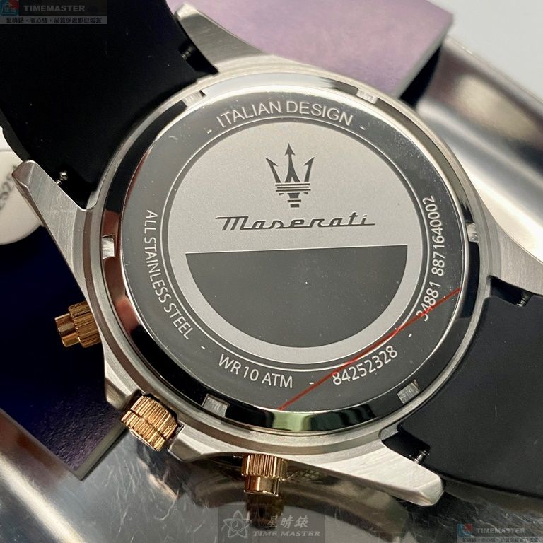 [星晴錶業]MASERATI手錶,44mm,R8871640002黑色錶面銀黑色錶殼深黑色矽膠錶帶款, , large