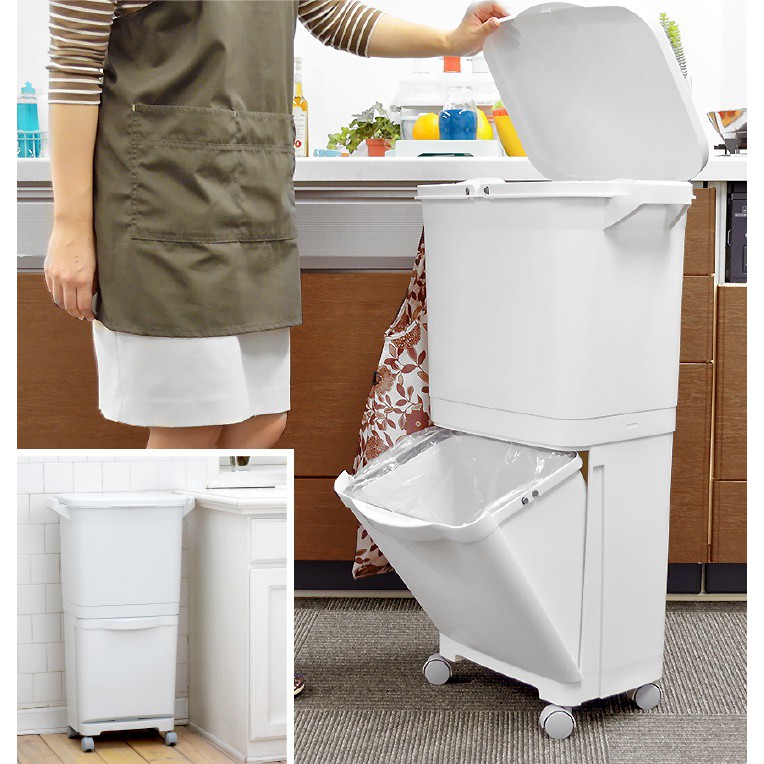 【this-this】日本RISU｜H&H直立雙層分類附輪式垃圾桶 (單蓋) 45L, , large