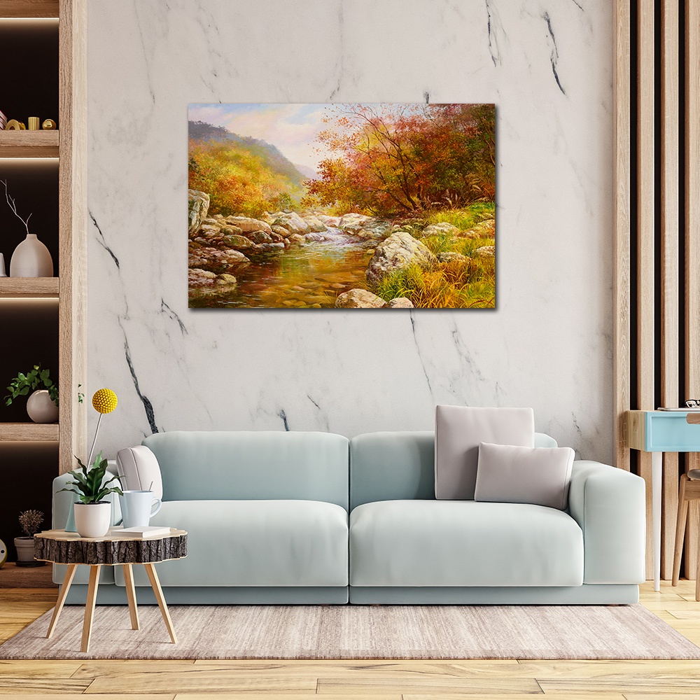 【御畫房】金秋溪水 國家一級畫師手繪油畫60×90cm(VF-08), , large