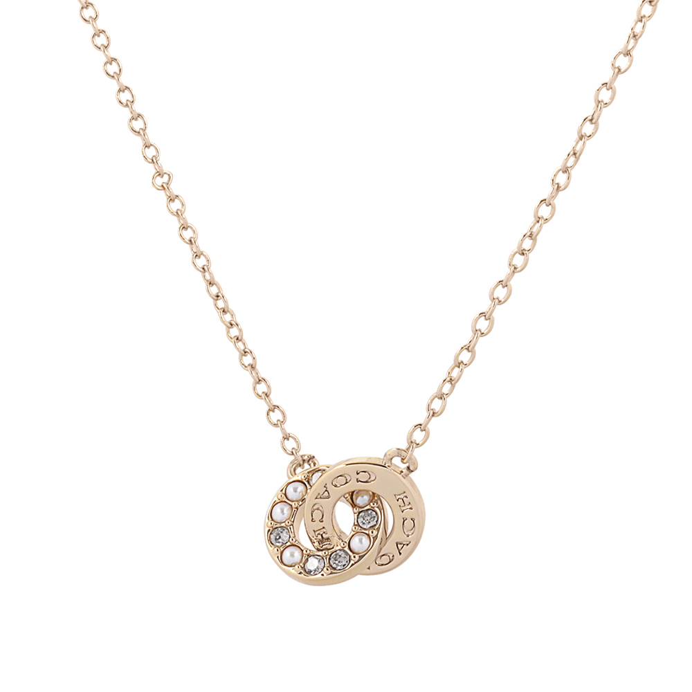 COACH 水鑽及玻璃珍珠連扣圓圈項鍊(金色), , large