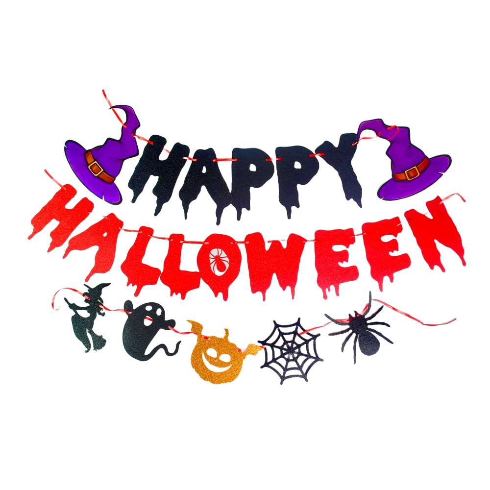 摩達客★萬聖節派對佈置裝飾★萬聖節巫婆紫帽HALLOWEEN3串拉旗, , large