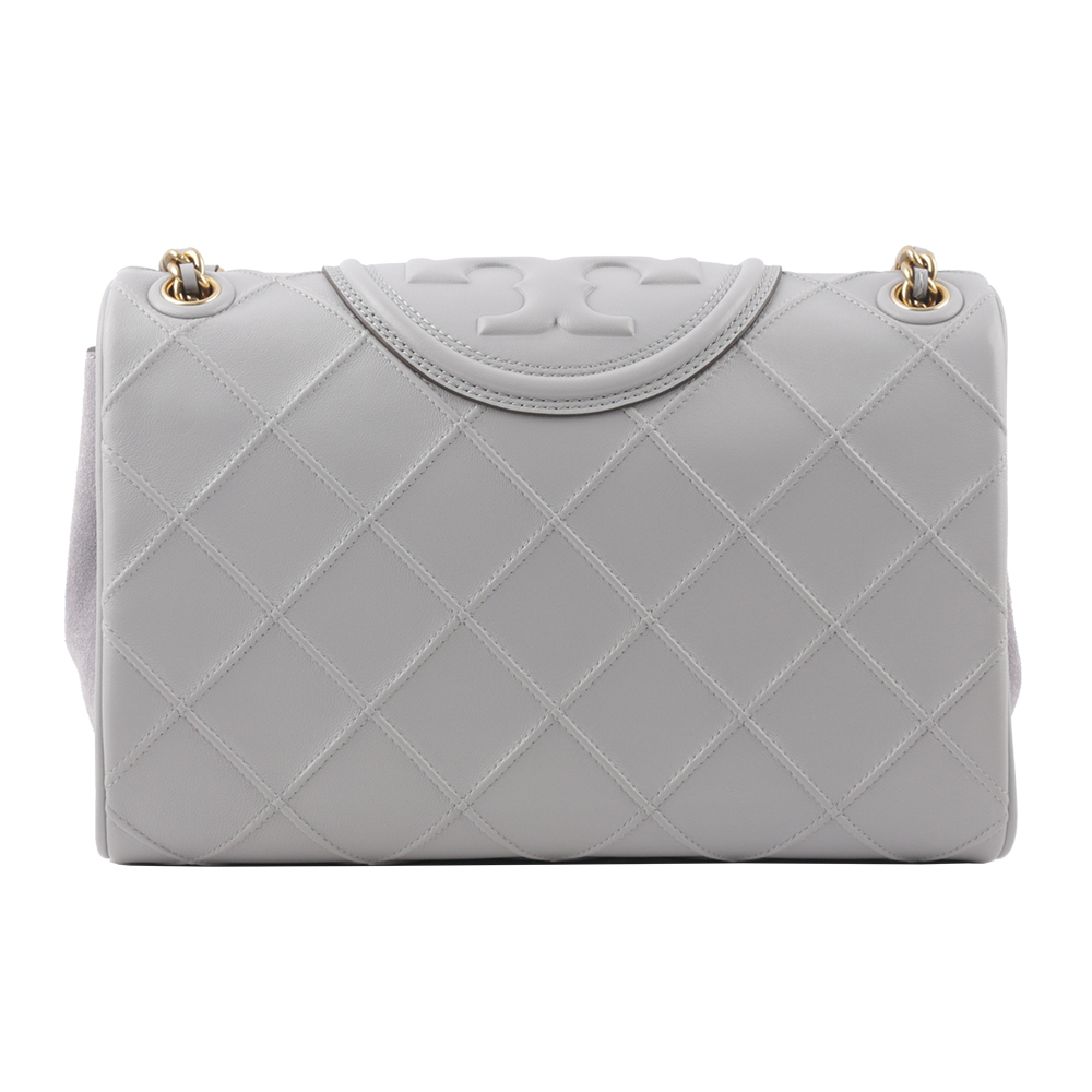 Tory Burch Fleming 縫線納帕皮革翻蓋二用包/海灣灰, , large
