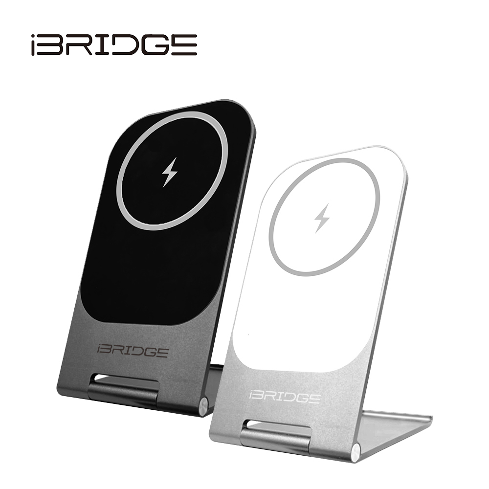 iBRIDGE 15W超輕薄金屬支架無線充電器-白, , large