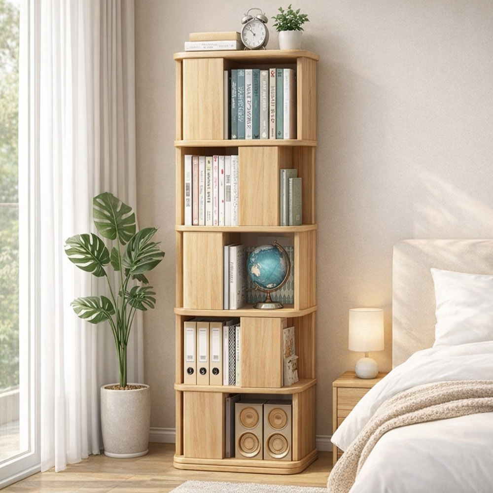 【AOTTO】簡約實木旋轉五層置物書架(WD-019)