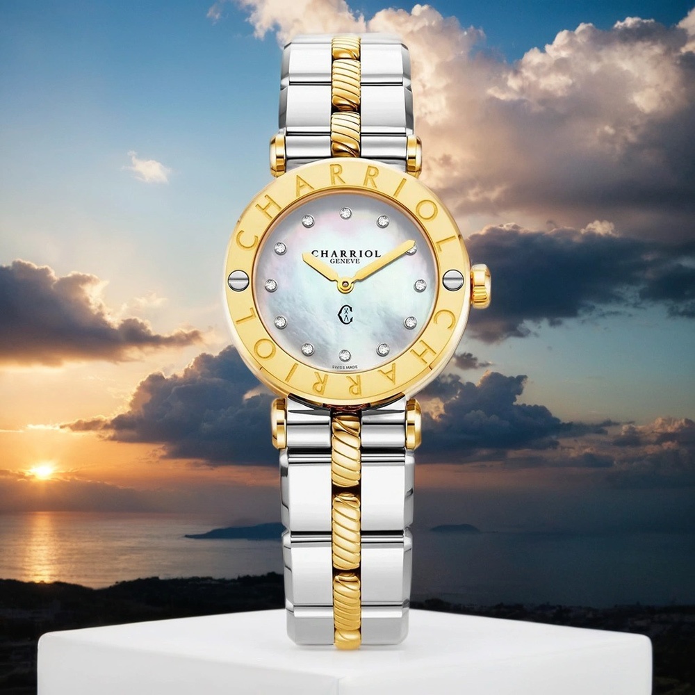 CHARRIOL 夏利豪 St-Tropez系列 珍珠貝面鑽石腕錶-28mm CR28SY.911.003, , large