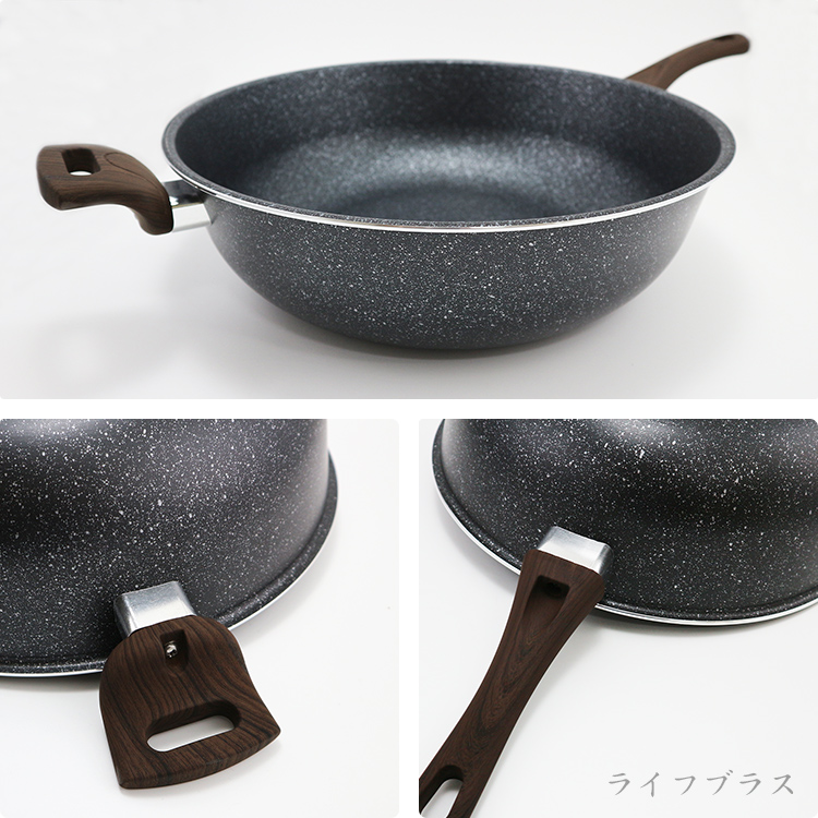 優得二代麥飯石不沾深型炒鍋-34cm-2支, , large