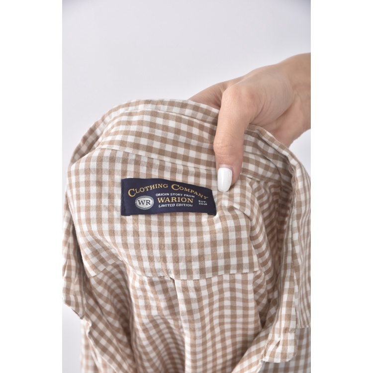 (L) warion質感格紋棕色長袖上衣二手衣, , large