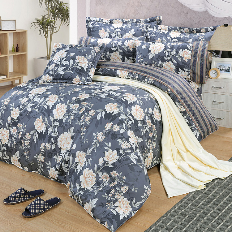 FITNESS 精梳棉雙人特大七件式床罩組-花語情嵐-藍灰, , large